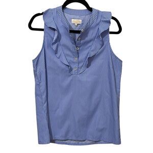 Mud Pie Carrie Ruffle Sleeveless Top Blouse Shirt Blue White Stripe‎
